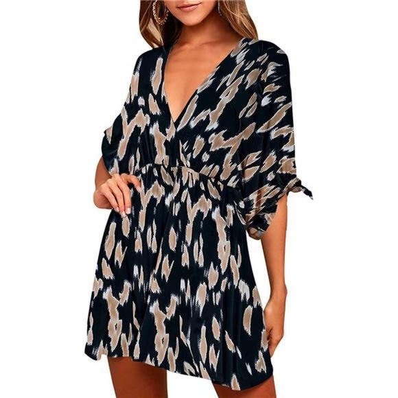 Women Backless Floral Flowy Swing Mini Dress, dull black - Picture 1 of 3
